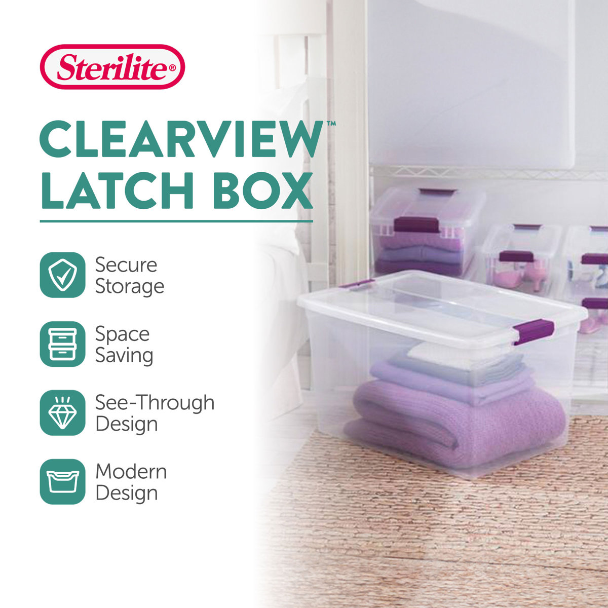 Sterilite Plastic Latching Handle Storage Container Tote